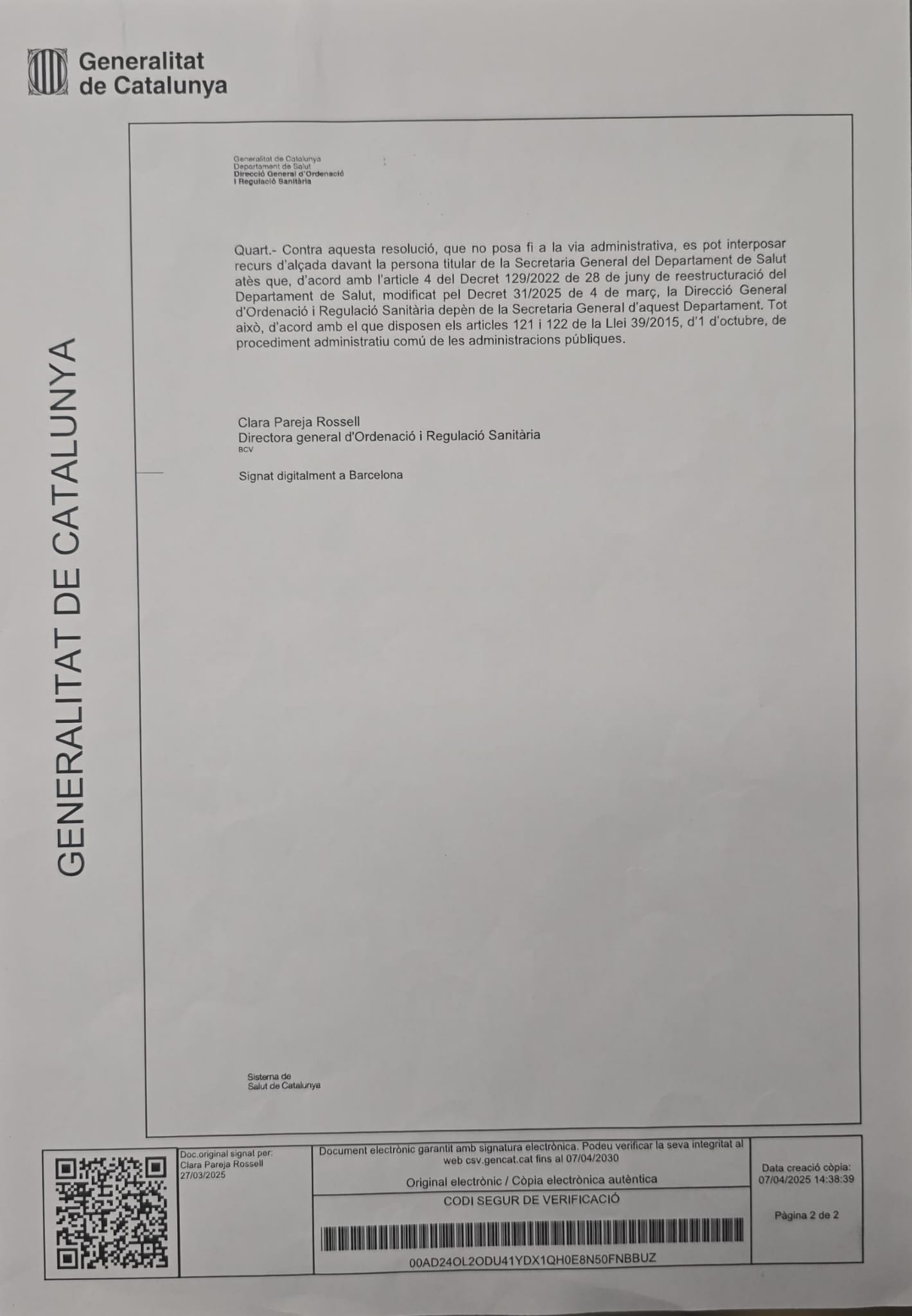 Health Authorization — Opening Resolution